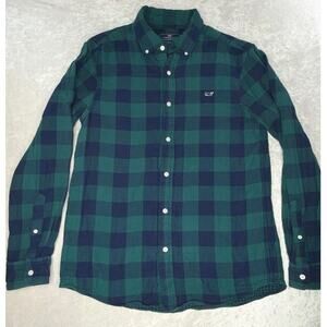 Vineyard Vines Classic Fit Whale Shirt - Green/Navy Buffalo Check - Size Medium